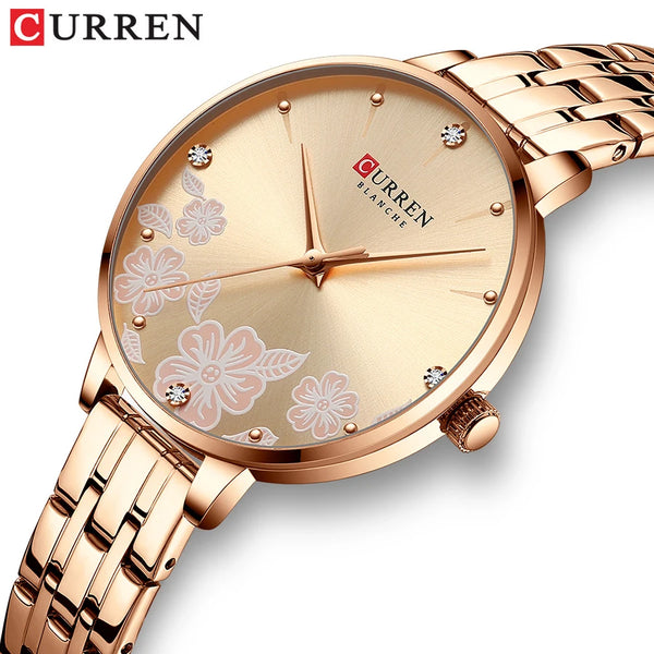 Elegant Floral Steel Wristwatch