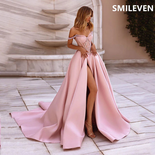 Dreamy Pink Off-Shoulder Prom Dress